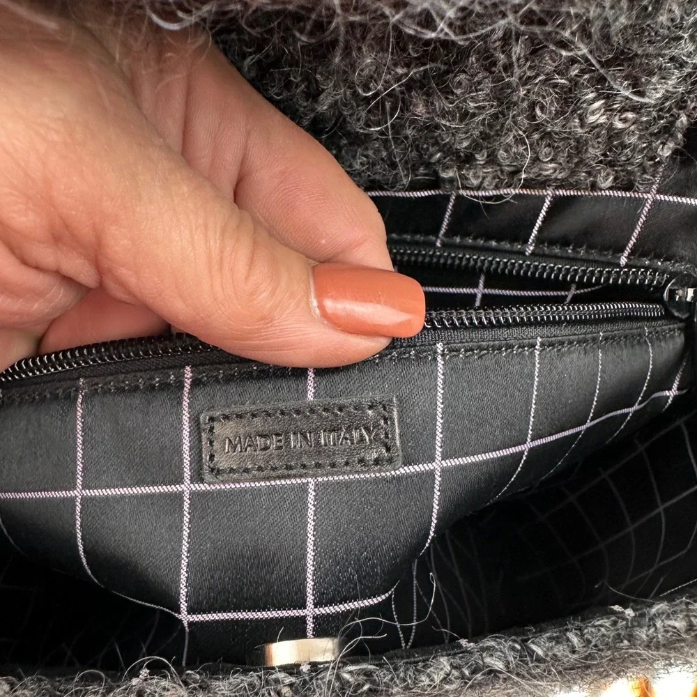 Kate Spade VTGE NewYork Textured Tote Bag Gray black Leather Straps Snap Closure
